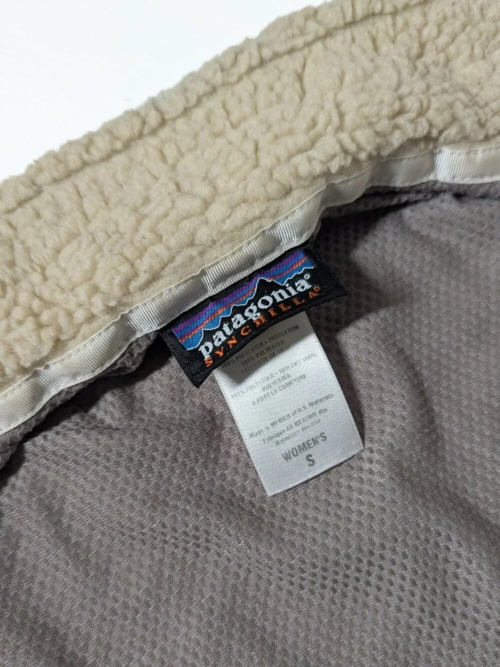 Patagonia Synchilla Fleece Vest Cream Oatmeal Full Zip S EUC Gorpcore Cozy Hike